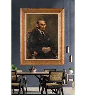 Altın Varaklı Çerçeveli Paspartulu Atatürk Tablo TR1266 (Gold)