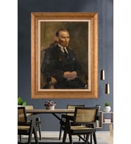 Altın Varaklı Çerçeveli Paspartulu Atatürk Tablo TR1266 (Gold)