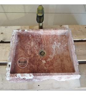 Kırmızı Traverten Lüx Kare Lavabo