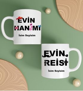Kişiye Özel Evin Hanımı Ve Evin Reisi Tasarımlı İkili Kupa