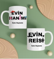Kişiye Özel Evin Hanımı Ve Evin Reisi Tasarımlı İkili Kupa