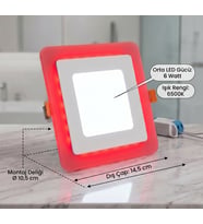 Kare Sıva Altı Led Spot Aydınlatma 9 WATT Çift Renk 3 Kademe Kırmızı Beyaz Gece Lambası Armatür
