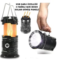 Büyük Boy Avcı Feneri Kamp Lambası Güneş Enerjili Kamp Çadır Feneri Led Solar Şarjlı Usb Girişli