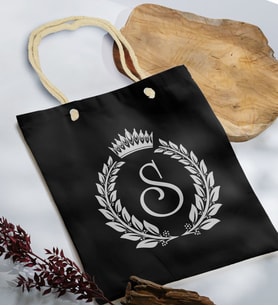 BK Gift Kişiye Özel Harfli Siyah Halat Saplı Kumaş Bez Çanta-7, Baskılı Omuz Çantası, Alışveriş Çantası