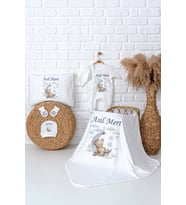 Pia Baby Premium %100 Pamuk Hastane Çıkışı Tulumlu Yenidoğan Erkek Bebek Hediye Seti 5018-03 (Ekru)