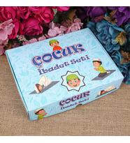 Çocuk Seccadesi ve Eğitici Kitabı Namaz Seti  - Mavi 45x82 cm - 110 gr - Tesbih