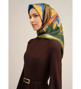 Armine Sura İpek Eşarp 9340 - 54 Yeşil Karışık Desen