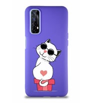 Realme 7 Soft Premier Kapak Coolcat Tasarımlı Silikon Kılıf - Mor (Şeffaf)
