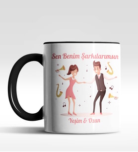 Kişiye Özel Şarkılarımsın Tasarımlı Siyah Renk Kupa