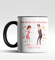 Kişiye Özel Şarkılarımsın Tasarımlı Siyah Renk Kupa