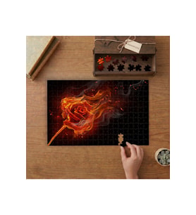 Alevli Gül Tasarımı 240 parça Ahşap Puzzle Ahşap Kutuda MP00144