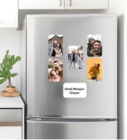 Kişiye Özel 5 Fotoğraflı ve İsim/Mesaj Yazılı 6'lı Buzdolabı Magnet Seti Resimli Magnet 6'lı Premium Anı Seti: 5 Favori Resim + 1 Özel Not Yazılı Magnet