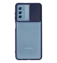 Durukar® Samsung Galaxy M52 5G Kılıf Palm Buzlu Kamera Sürgülü Silikon - Lacivert