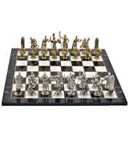 Gifthome, Metal Satranç Takımı / Seti; Battal,Yunan,Parlak, Kat.Mermer Desenli Satranç Tahtası