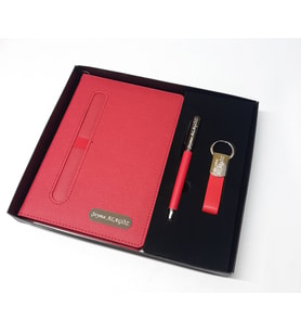 Kişiye Özel Defter Kalem Anahtarlık Seti (Kırmızı)