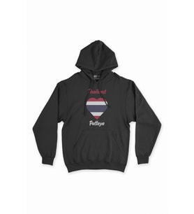 Pattaya Tayland Bayraklı Kalpli Siyah Sweatshirt Hoodie