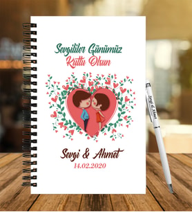Sevgililer Gününe Özel  Ahşap Defter Kalem Hediye Seti 3