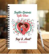 Sevgililer Gününe Özel  Ahşap Defter Kalem Hediye Seti 3