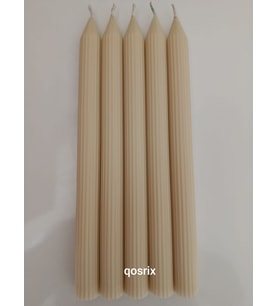 qosrix 5'li Krem Şamdan Soya Mumu 1. Kalite Soya Doğal Pudra Kokulu Uzun Çubuk Konik Mum Dekoratif