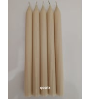 qosrix 5'li Krem Şamdan Soya Mumu 1. Kalite Soya Doğal Pudra Kokulu Uzun Çubuk Konik Mum Dekoratif