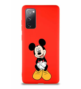 Samsung Galaxy S20 FE Soft Premier Kapak Mickey Mouse-A Tasarımlı Silikon Kılıf - Kırmızı (Şeffaf)