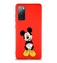 Samsung Galaxy S20 FE Soft Premier Kapak Mickey Mouse-A Tasarımlı Silikon Kılıf - Kırmızı (Şeffaf)