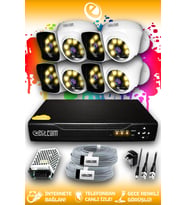 ELITCAM 8 Kameralı Kare 4 İç Kamera Set HDD'siz Full HD Renkli Gece Görüşlü Güvenlik Kamerası Sistemi