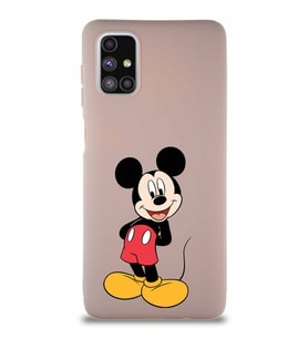 Samsung Galaxy M51 Soft Premier Kapak Mickey Mouse-B Tasarımlı Silikon Kılıf - Pudra (Şeffaf)