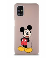 Samsung Galaxy M51 Soft Premier Kapak Mickey Mouse-B Tasarımlı Silikon Kılıf - Pudra (Şeffaf)