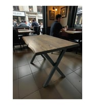 CAFE MASA CEVİZ KÖKNAR Kütük Masa X AYAK SİYAH 160x80