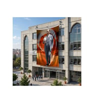 Atatürk Baston Ve Fotor Şapkasiyla Poster Bayrak Raşel Kumaş 6x9 metre ATA74