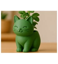 Alvera Sevimli Kedi Saksı – 3D Baskı Figürlü Minik Yeşil Saksısı-Yeşil