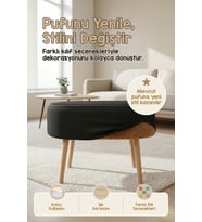 Yıkanabilir Puf Tabure Kılıfı Tak-Çıkar-Değiştir-Yenile Orta Sehpa Kılıfı 59x37x17 Meek Siyah