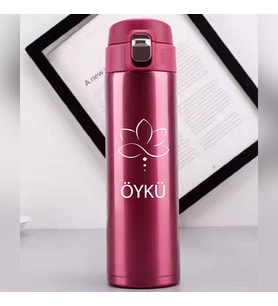 Kişiye Özel Lazer Baskılı 500ml Çelik Çiçek Baskılı Termos – Sızdırmaz, Vakumlu, Kilitli Kapak (Pembe)