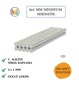 NEODYUM MIKNATIS NİKEL KAPLAMA 4MM X1MM (100 ADET) (Gümüş)