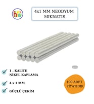 NEODYUM MIKNATIS NİKEL KAPLAMA 4MM X1MM (100 ADET) (Gümüş)