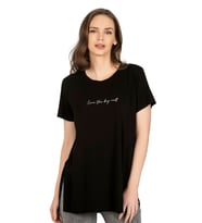 Kadın Oversize Basic Minimal Yazı Detaylı Bluz   27082 (KAHVE)