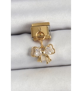 316L Çelik Sallantılı Zirkon Taşlı Fiyonk Model Gold Renk Nomination Charm 5886 - EEEEEE7666-6