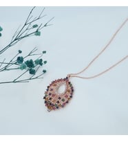 Renkli Taşlı Tavus Kuşu Kanat Kolye (Rose - Gold)