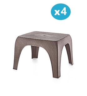 Omnipazar SY-2590 Hasır Desen Plastik Bahçe Balkon Plaj Şezlong Sehpa 4'lü Set Kahverengi