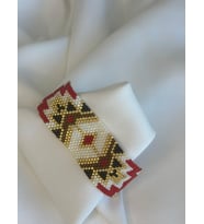 Kırmızı, Siyah Gold, Etnik Desenli, El yapımı, Boncuk Bileklik