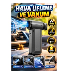 130000 RPM Şarjlı Hava Üfleme ve Vakum Cihazı – 3 Kademeli Type-C