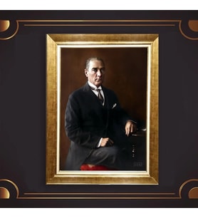 Özel Seri Paspartulu Çerçeveli Atatürk Tablo l286 (Gold)