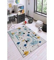 Gri Kaymaz Tabanlı Otoyollu Oyun Halısı Çocuk Halısı KD054
