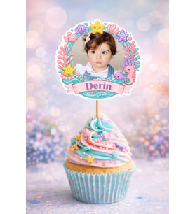 Kişiye Özel Deniz Temalı 6 Adet Cupcake Süsü 8 cm  İsimli Fotoğraflı Doğum Günü Süsü