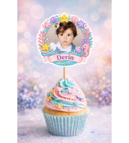 Kişiye Özel Deniz Temalı 6 Adet Cupcake Süsü 8 cm  İsimli Fotoğraflı Doğum Günü Süsü