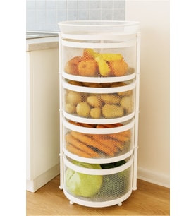 BEYAZ 4 Katlı 78 Cm x 35 Cm Çap Metal Sebzelik Meyvelik Organizer Mutfak Düzenleyici Raf Saklama
