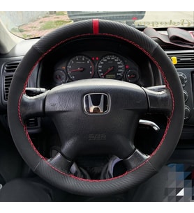DİKİŞLİ DİREKSİYON KILIFI KARBON NUBUK DERİ KIRMIZI YÜZÜK KIRMIZI DİKİŞLİ HONDA CİVİC