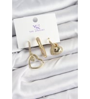 Pirinç Zİrkon Taşlı Kalp Model Gold Renk 3'lü Kadın Küpe - TJ-BKP10936