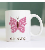 Kelebek Tasarımlı İsme Özel Seramik Kahve Kupası (Beyaz)